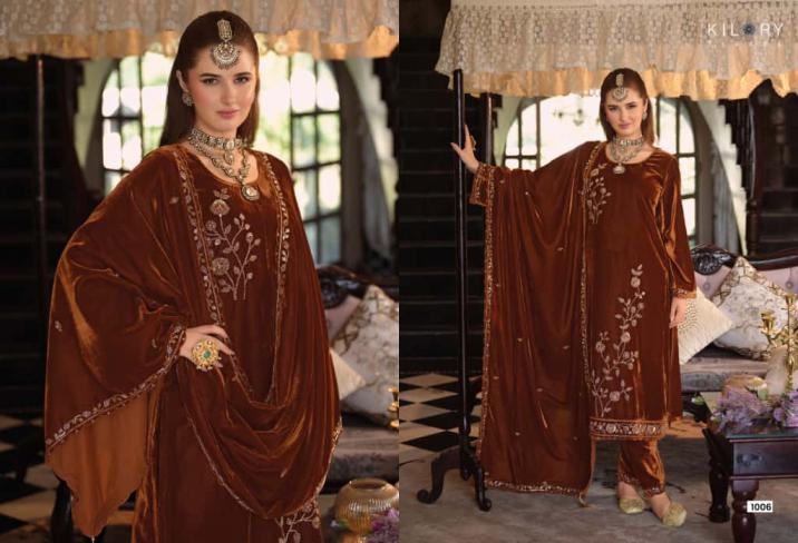 kilory trends noor mahal series 1001 to 1006 readymade stylish velvet big size suitin wholesale surat