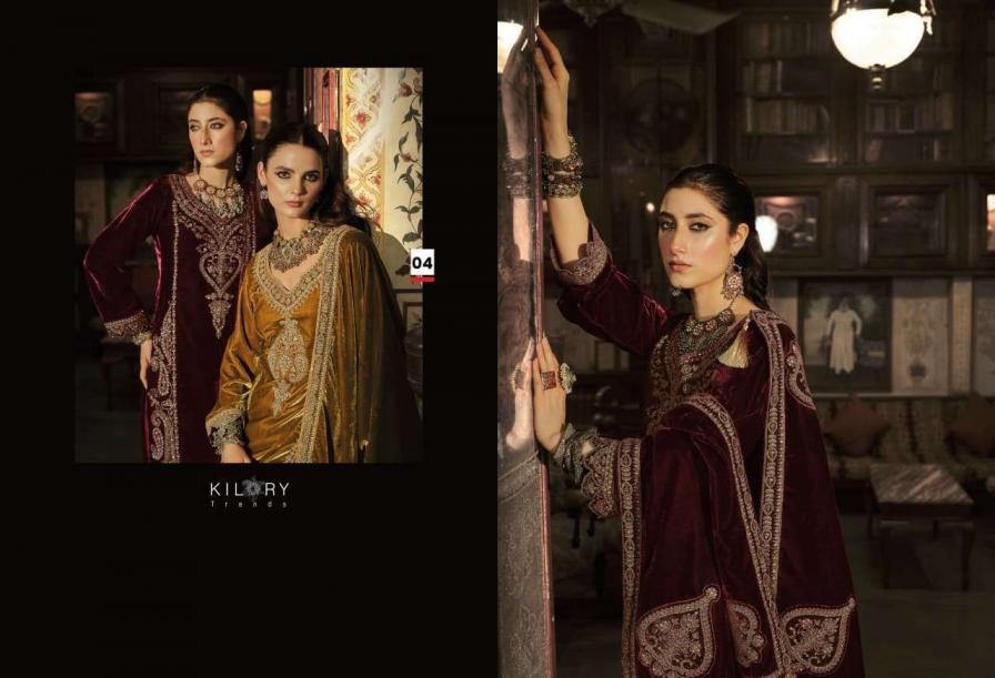 kilory trends surmayi series 01 to 06 velvet designer full stitch plus size suit in wholesale surat