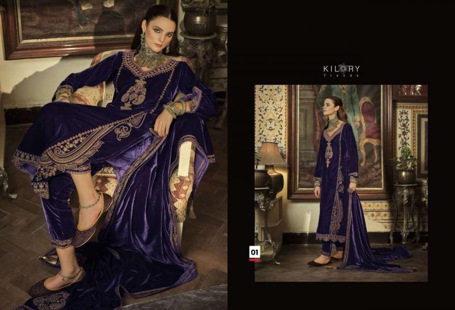 kilory trends surmayi series 01 to 06 velvet designer full stitch plus size suit in wholesale surat