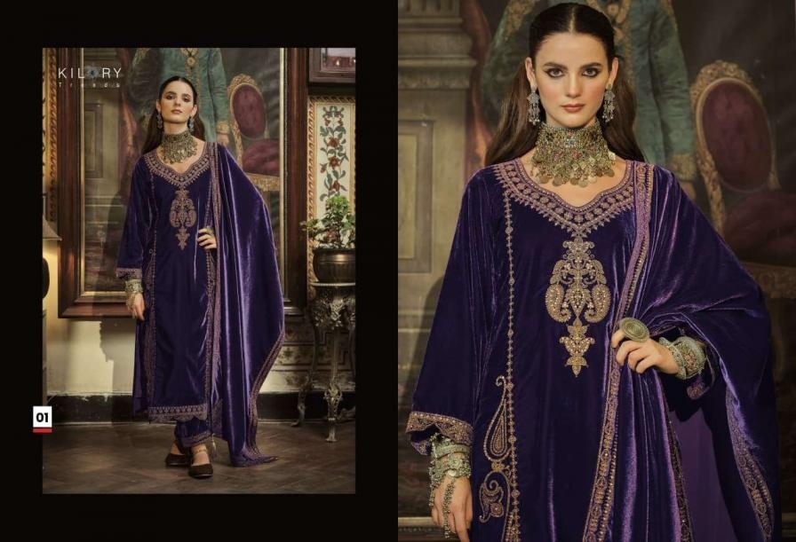 kilory trends surmayi series 01 to 06 velvet designer full stitch plus size suit in wholesale surat