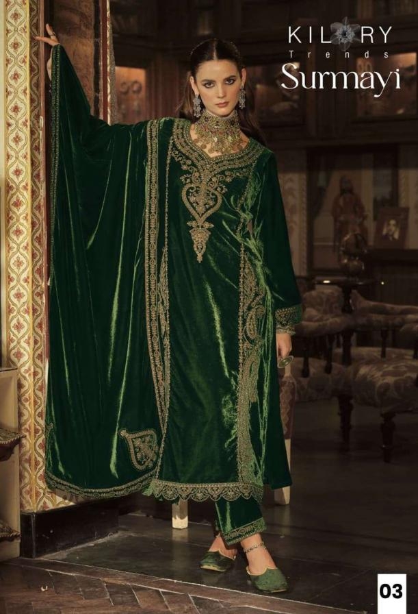 kilory trends surmayi series 01 to 06 velvet designer full stitch plus size suit in wholesale surat