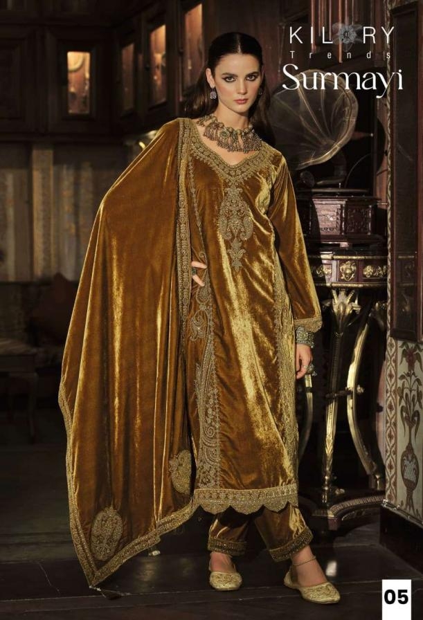 kilory trends surmayi series 01 to 06 velvet designer full stitch plus size suit in wholesale surat