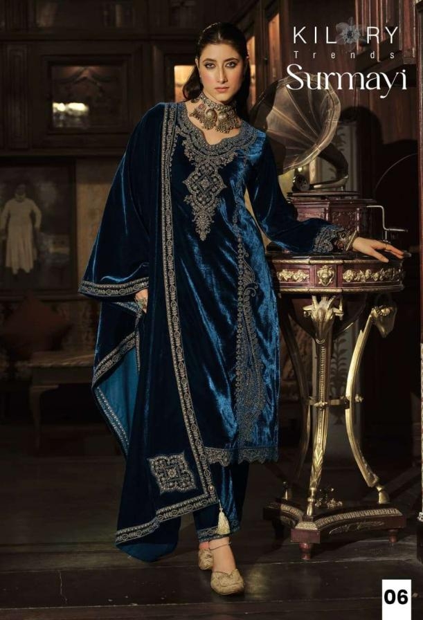 kilory trends surmayi series 01 to 06 velvet designer full stitch plus size suit in wholesale surat