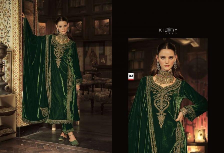 kilory trends surmayi series 01 to 06 velvet designer full stitch plus size suit in wholesale surat