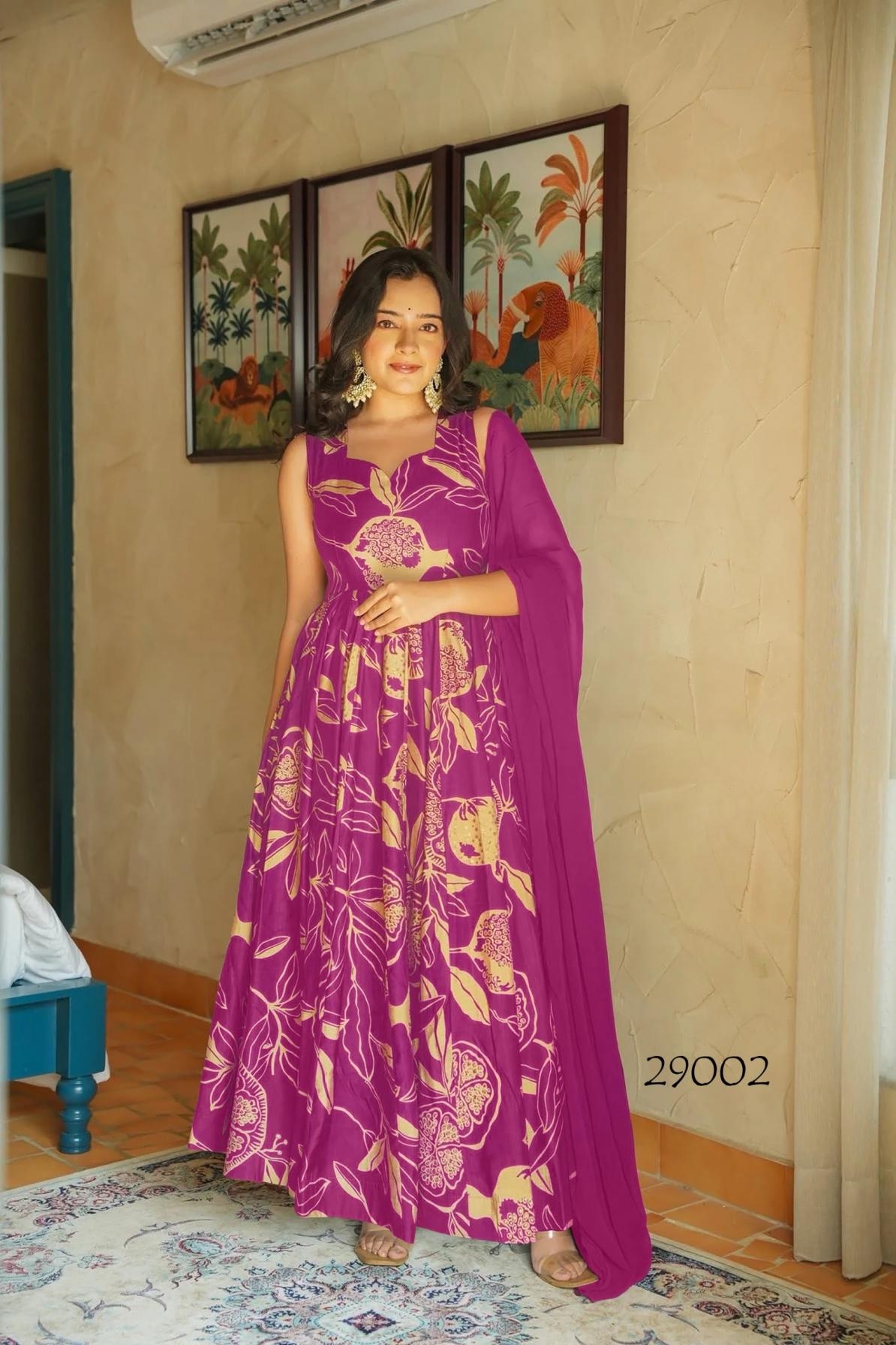 lucaya vol 29 series 29001 to 29005 georgette anarkali style full stitch plus size ethnic gown with dupatta in wholesale surat