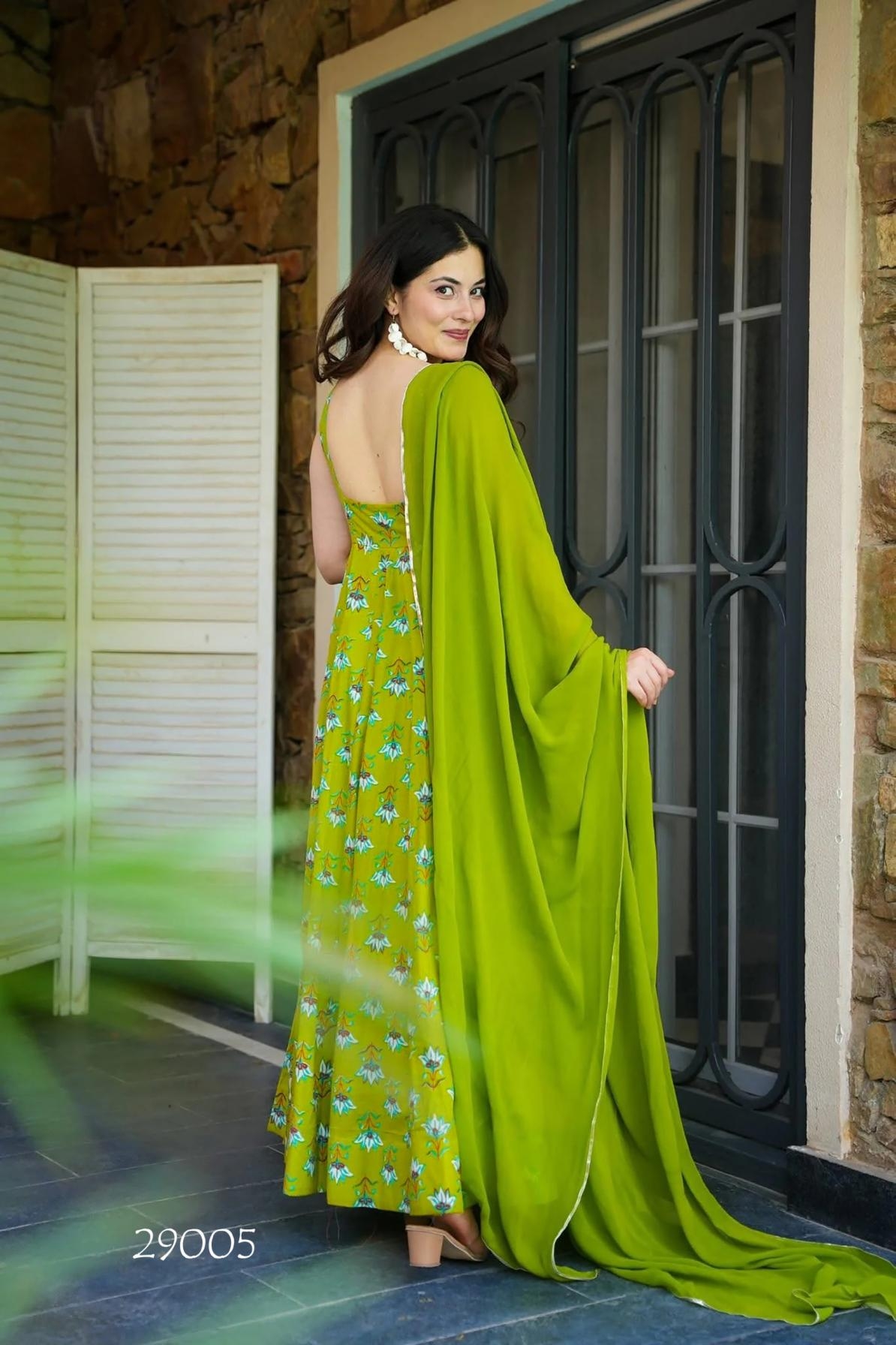 lucaya vol 29 series 29001 to 29005 georgette anarkali style full stitch plus size ethnic gown with dupatta in wholesale surat