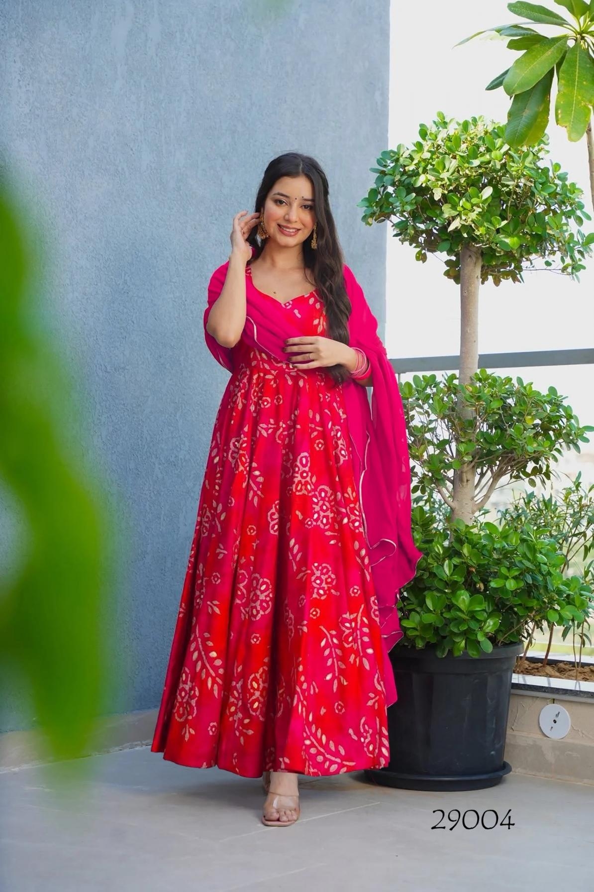 lucaya vol 29 series 29001 to 29005 georgette anarkali style full stitch plus size ethnic gown with dupatta in wholesale surat