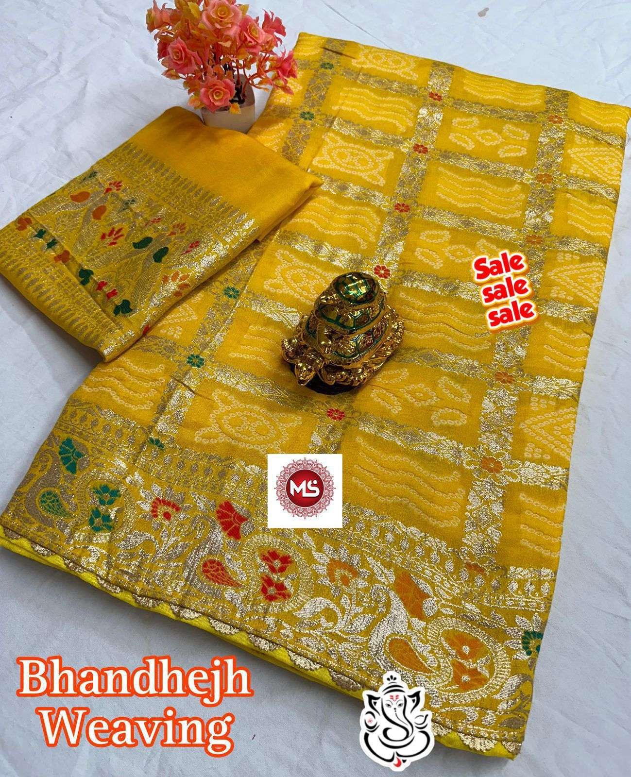 ms brand viscose meenakari bandej weaving work & heavy rich pallu saree in wholesale surat