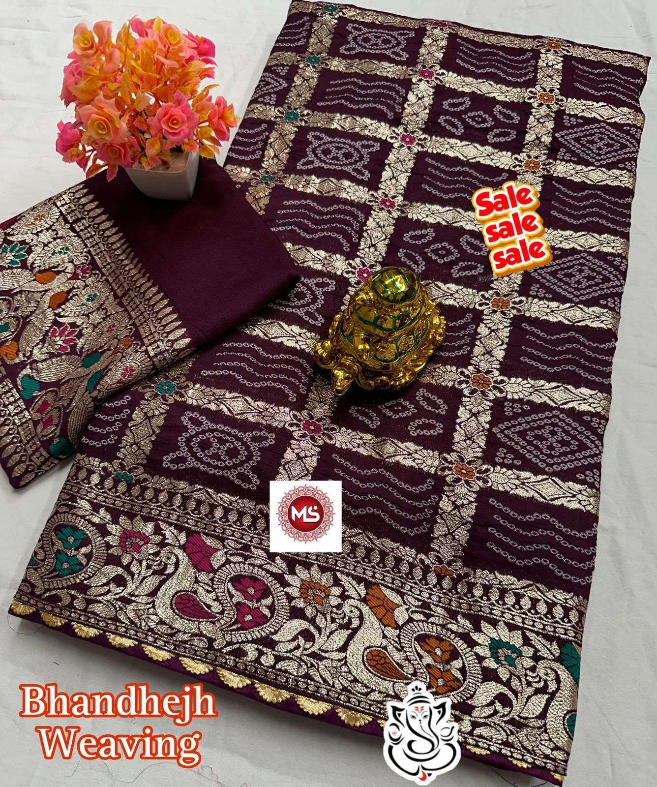 ms brand viscose meenakari bandej weaving work & heavy rich pallu saree in wholesale surat