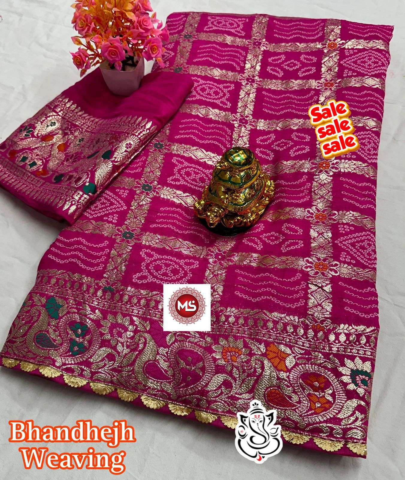 ms brand viscose meenakari bandej weaving work & heavy rich pallu saree in wholesale surat