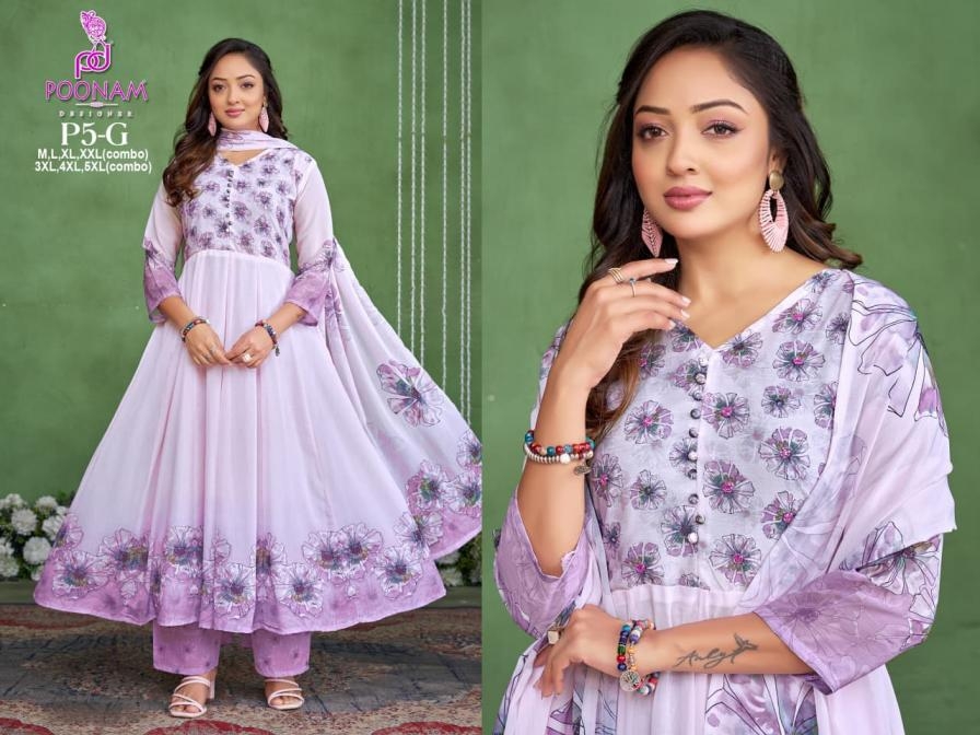 poonam designer p5 georgette anarkali gown style readymade big size combo suit in wholesale surat
