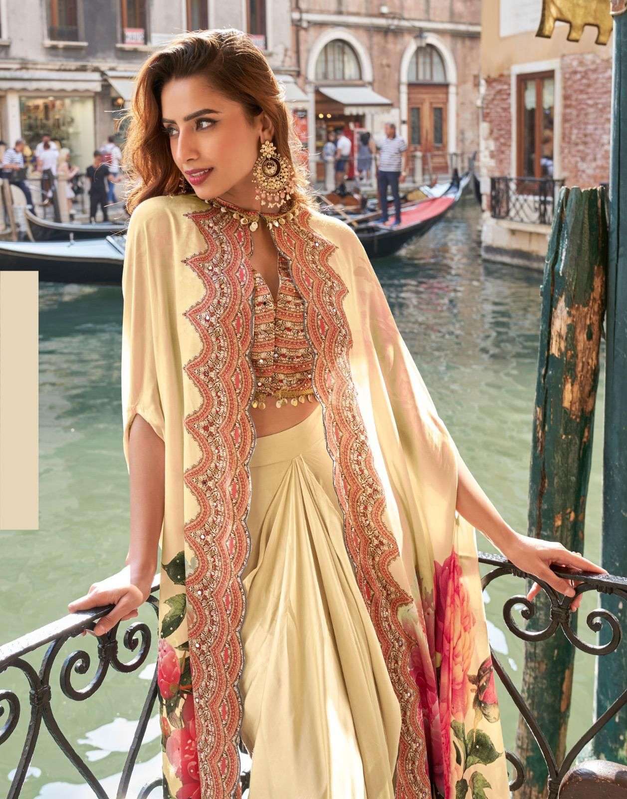SAYURI DESIGNER FLORANCE SERIES 10105 TO 10108 PREMIUM REAL FRENCH CREP SILK JACKET WITH HAND WORK BLOUSE AND STYLIST DHOTI IN WHOLESALE SURAT