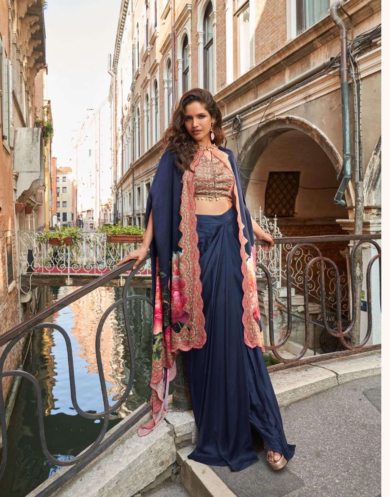 SAYURI DESIGNER FLORANCE SERIES 10105 TO 10108 PREMIUM REAL FRENCH CREP SILK JACKET WITH HAND WORK BLOUSE AND STYLIST DHOTI IN WHOLESALE SURAT