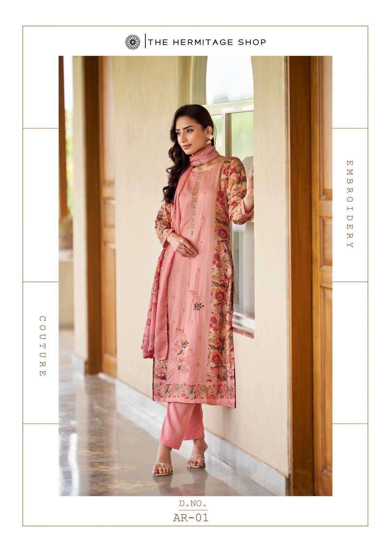 the hermitage aaranya series 01 to 06 cotton satin full stitch big size pakistani suits in wholesale surat