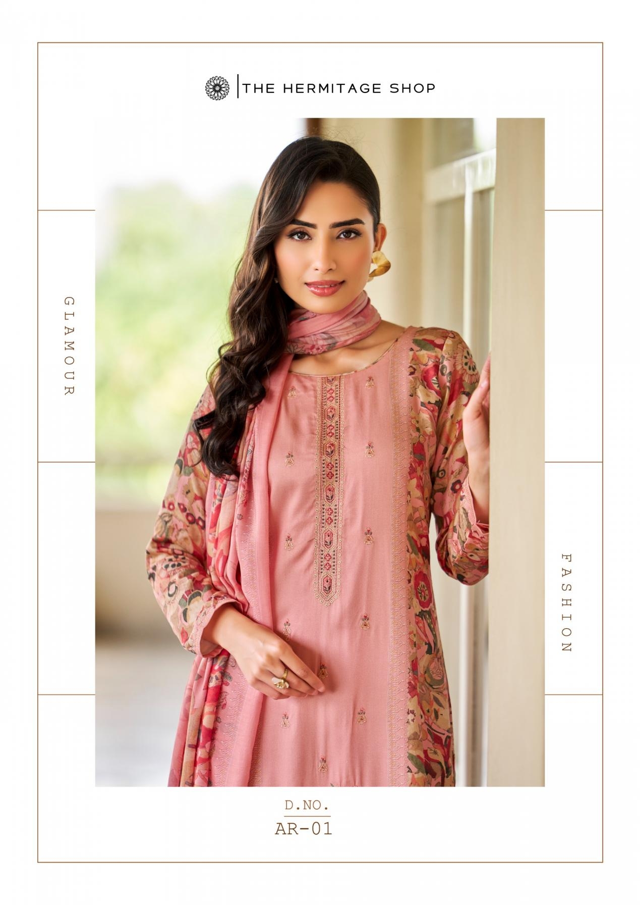 the hermitage aaranya series 01 to 06 cotton satin full stitch big size pakistani suits in wholesale surat