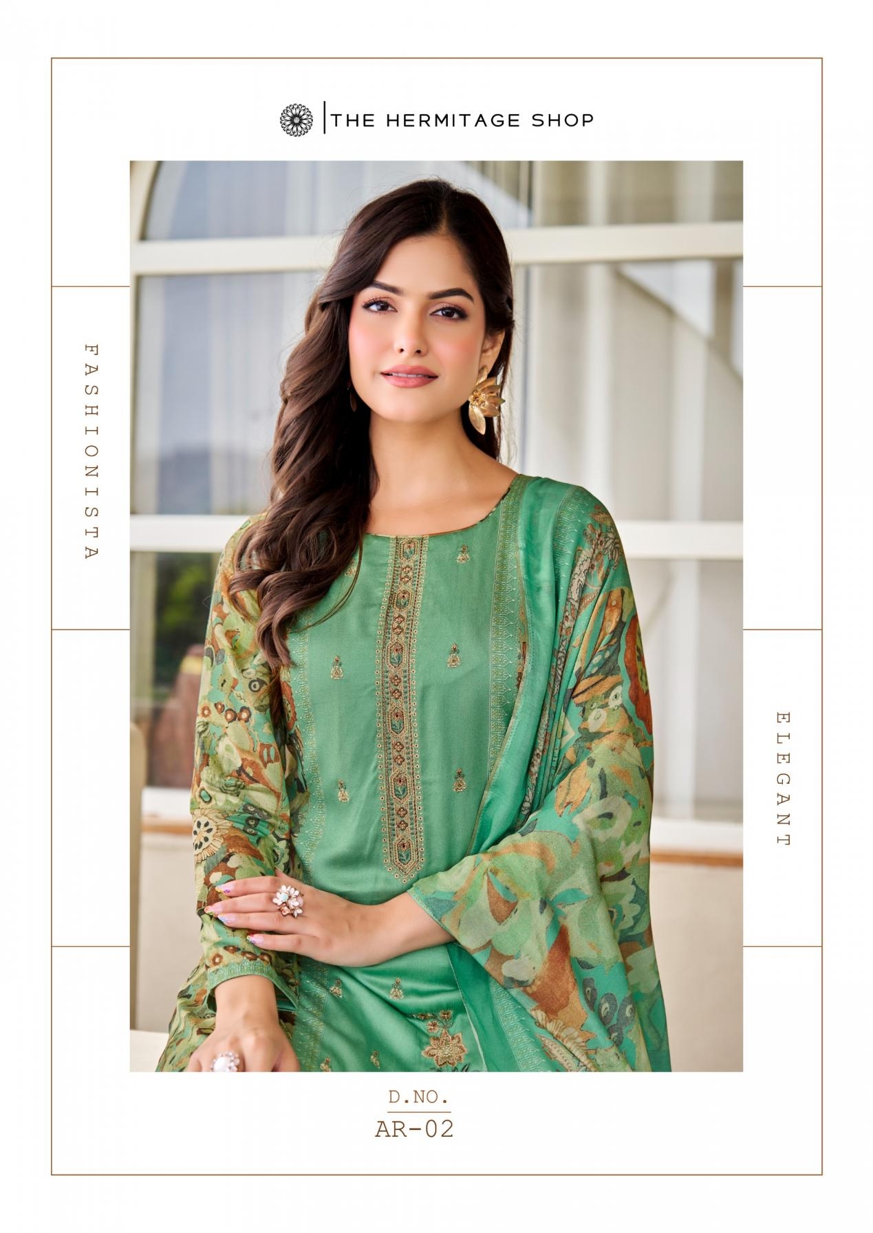 the hermitage aaranya series 01 to 06 cotton satin full stitch big size pakistani suits in wholesale surat