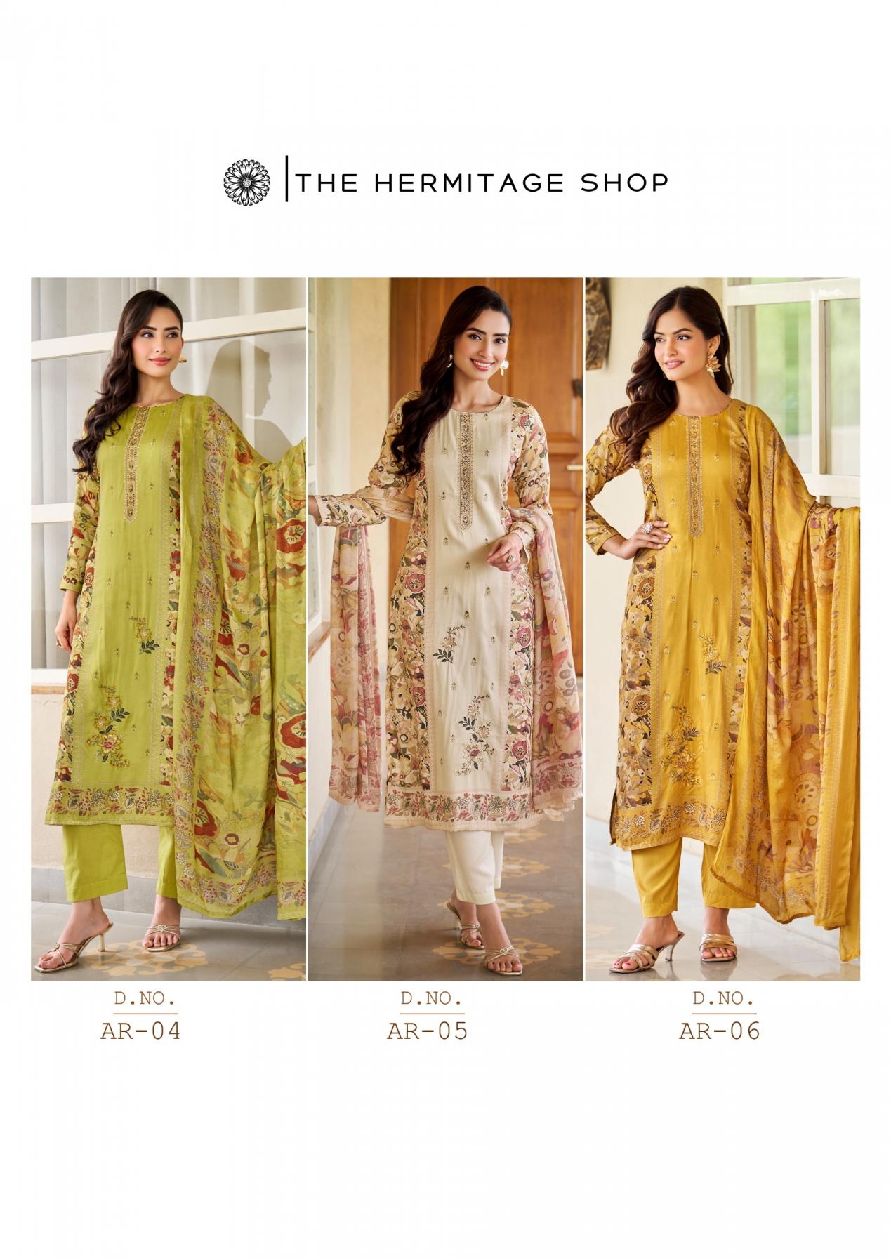 the hermitage aaranya series 01 to 06 pretty cotton satin pakistani salwar kameez in wholesale surat