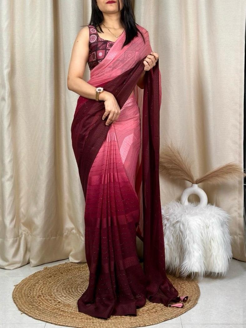 BT-56 Surprise Georgette furr Shaded color pattern in saree in wholesale surat