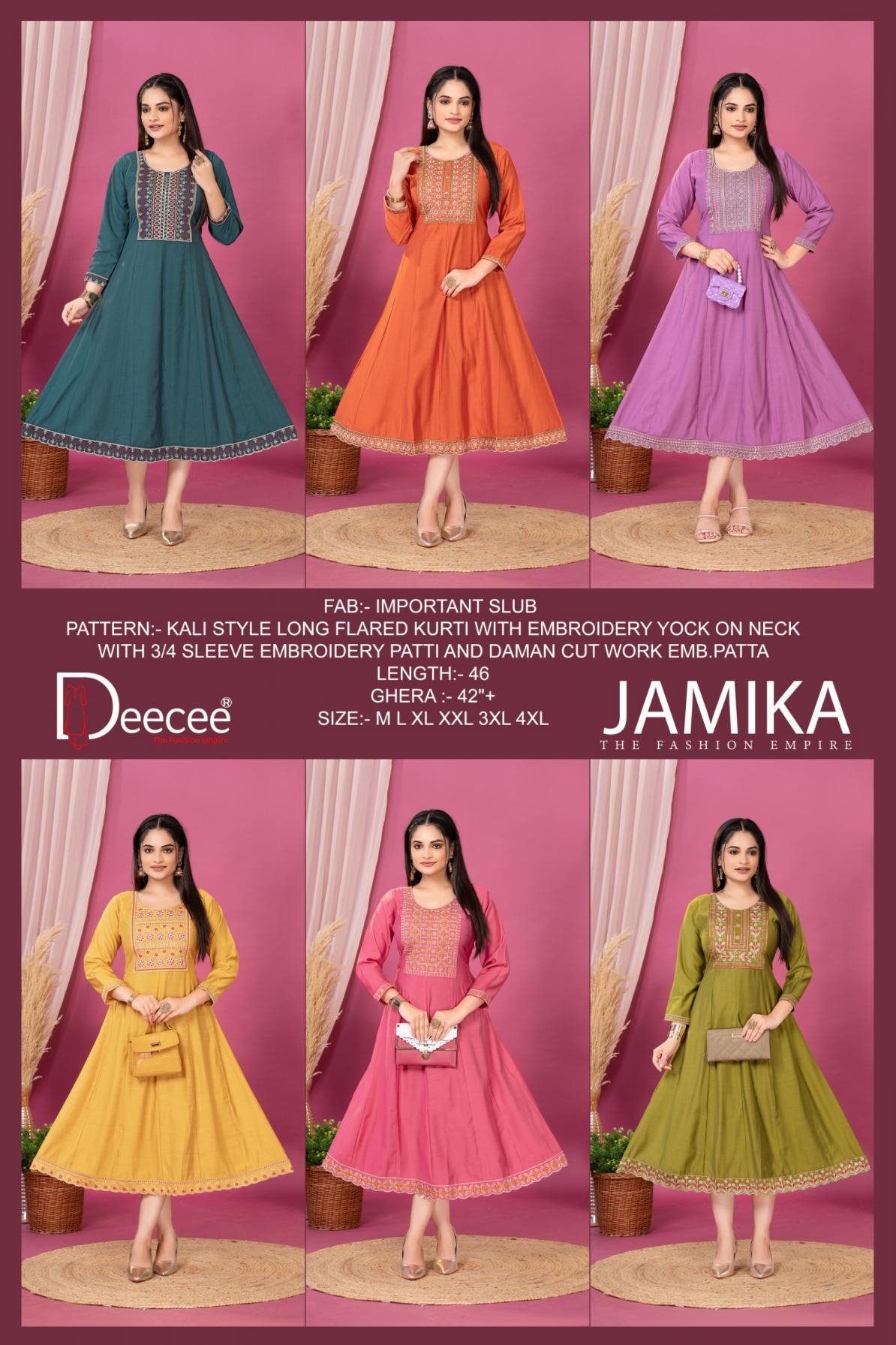 deecee jamika series 101 to 106 Imported slub readymade stylish big size long kurti in wholesale surat