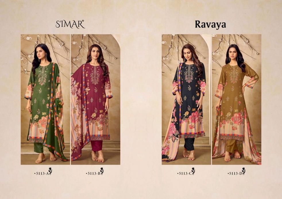 glossy simar ravaya 5113 series 5113 A to 5113 D colors viscose pashmina winter suit collection in wholesale surat