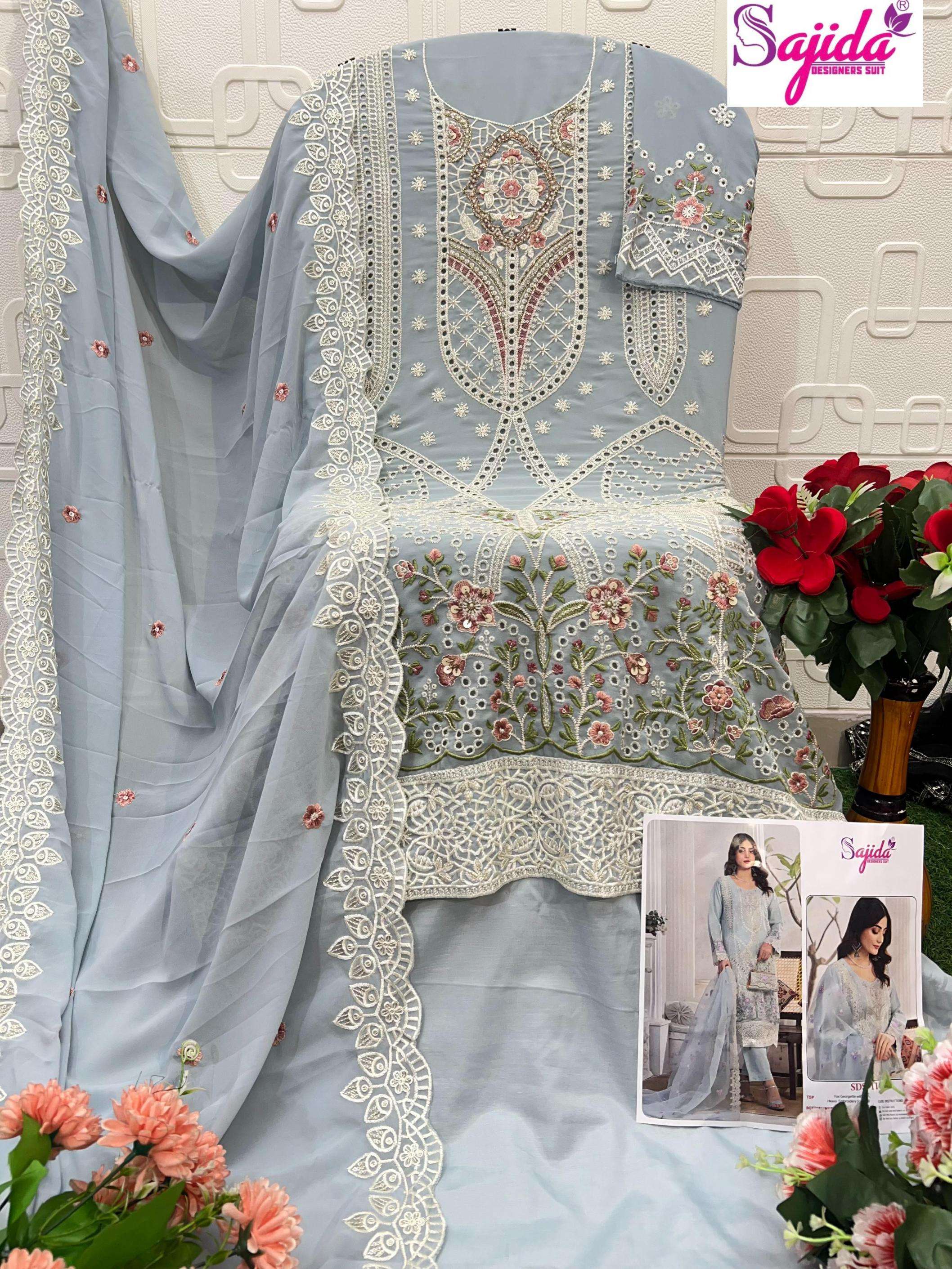 sajida designer aneesa series 1103 to 1105 georgette readymade big size pakistani suits in wholesale surat