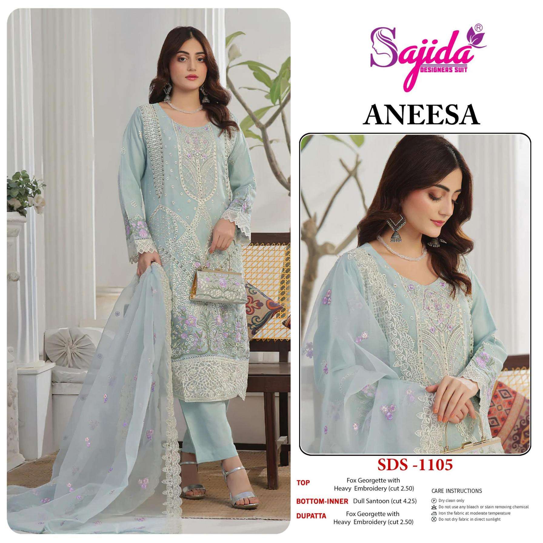 sajida designer aneesa series 1103 to 1105 georgette readymade big size pakistani suits in wholesale surat