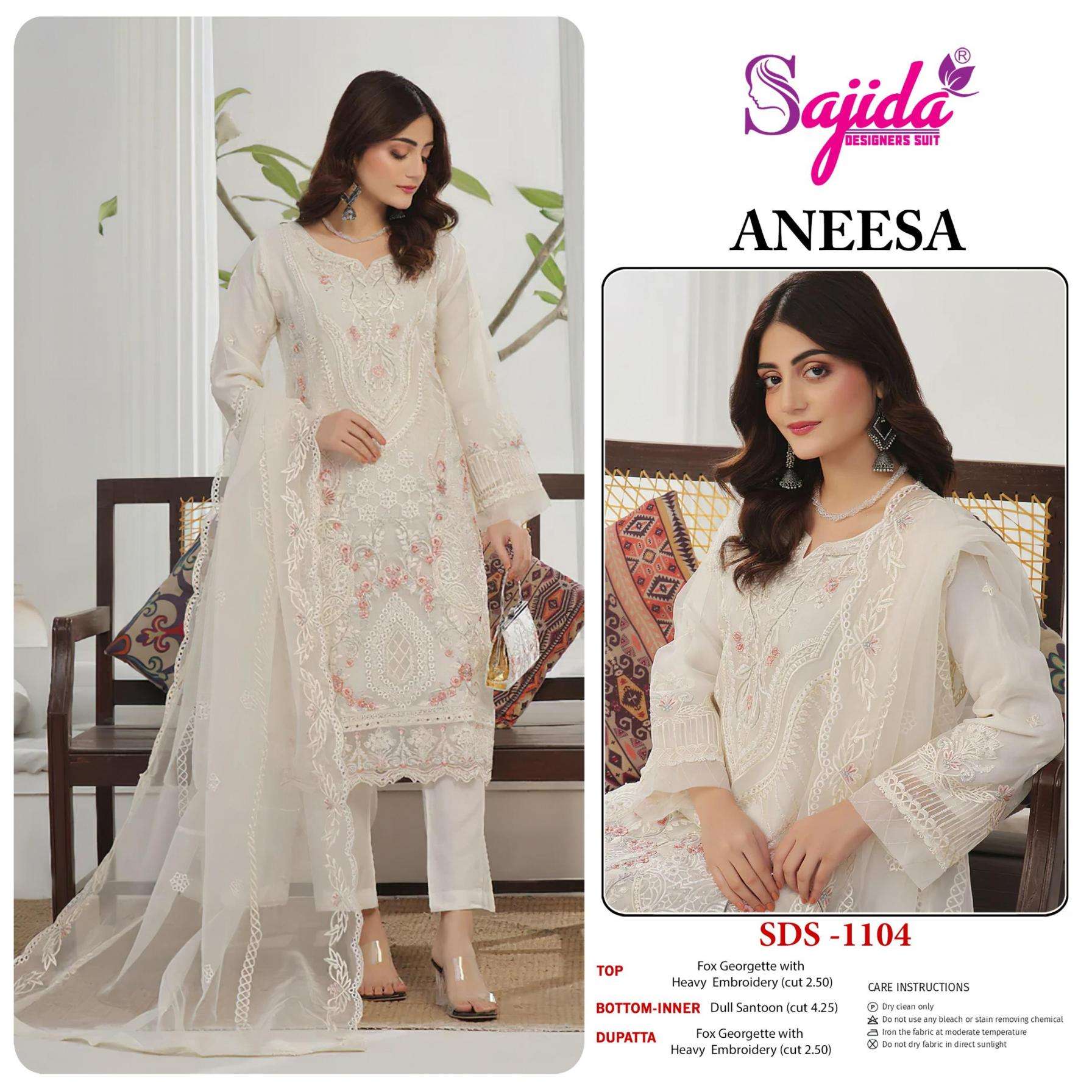 sajida designer aneesa series 1103 to 1105 georgette readymade big size pakistani suits in wholesale surat