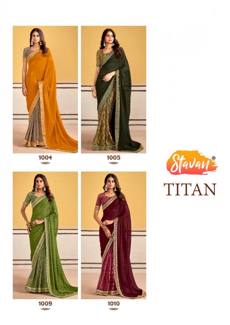 stavan titan series 1001 to 1010 georgette embroidery work gorgeous look saree in wholesale surat