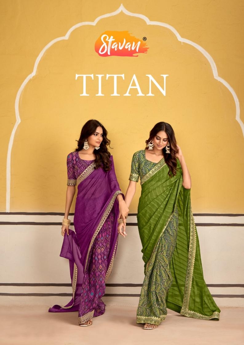 stavan titan series 1001 to 1010 georgette embroidery work gorgeous look saree in wholesale surat