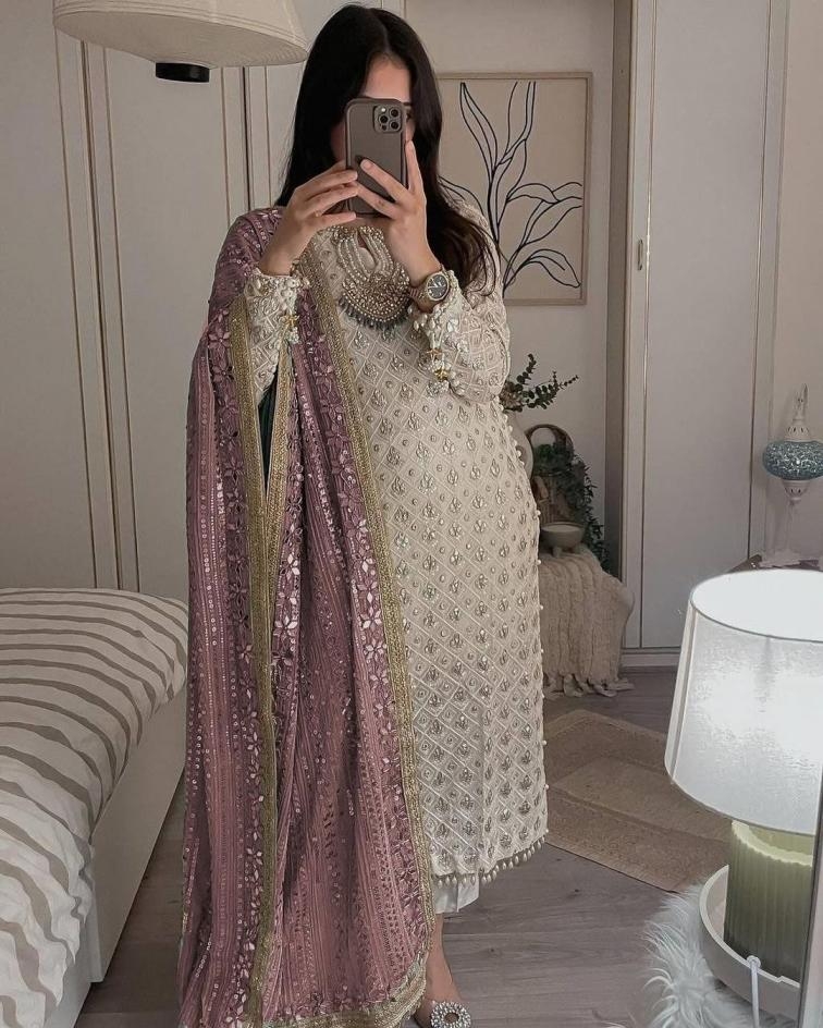 dvd pal 1345 faux georgette readymade classic big size suit for womens