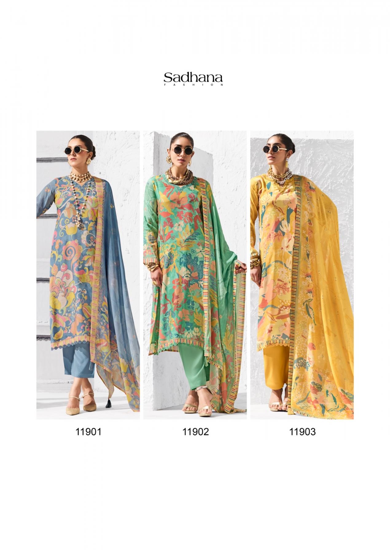 sadhana fashion coral series 11901-11906 bemberg muslin silk wholesale suit 