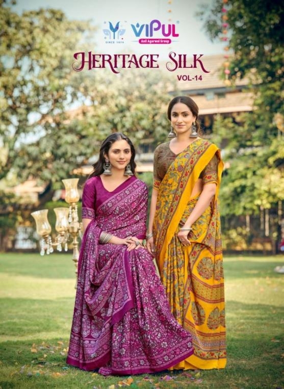 vipul heritage silk vol 14 series 93600-93617 crape printed saree