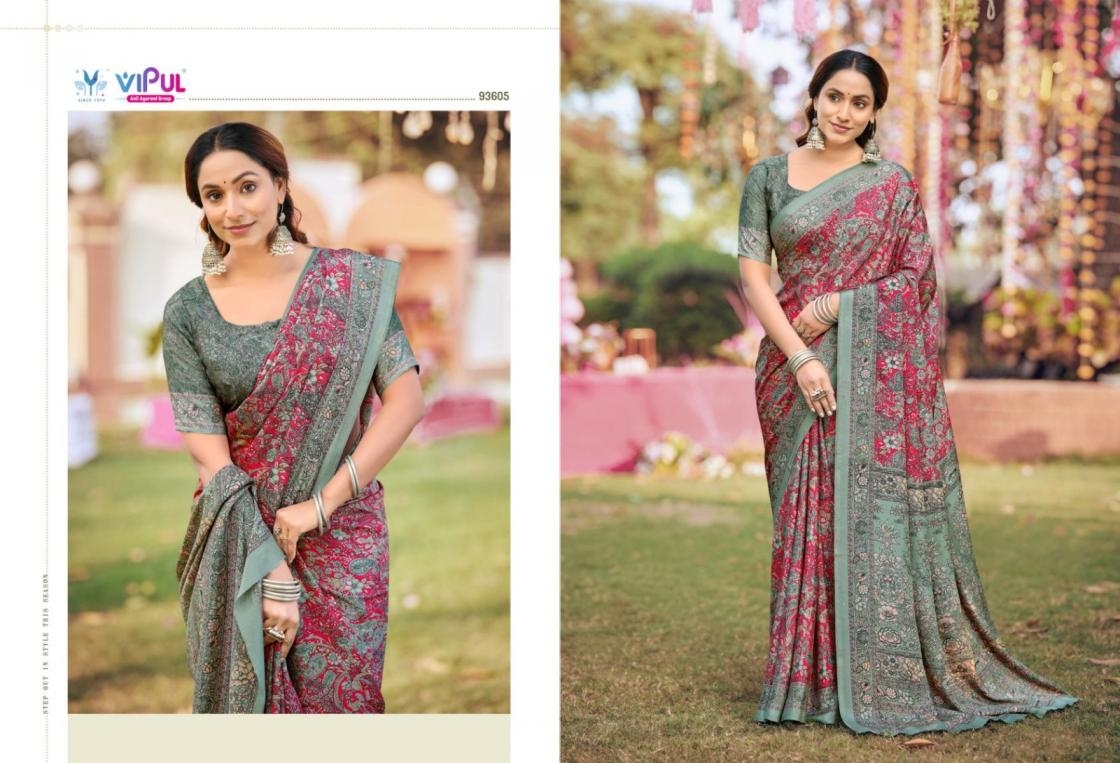 vipul heritage silk vol 14 series 93600-93617 crape printed saree