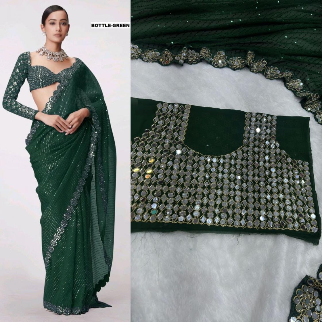 dvd 5094 faux georgette party wear mirror work sarees