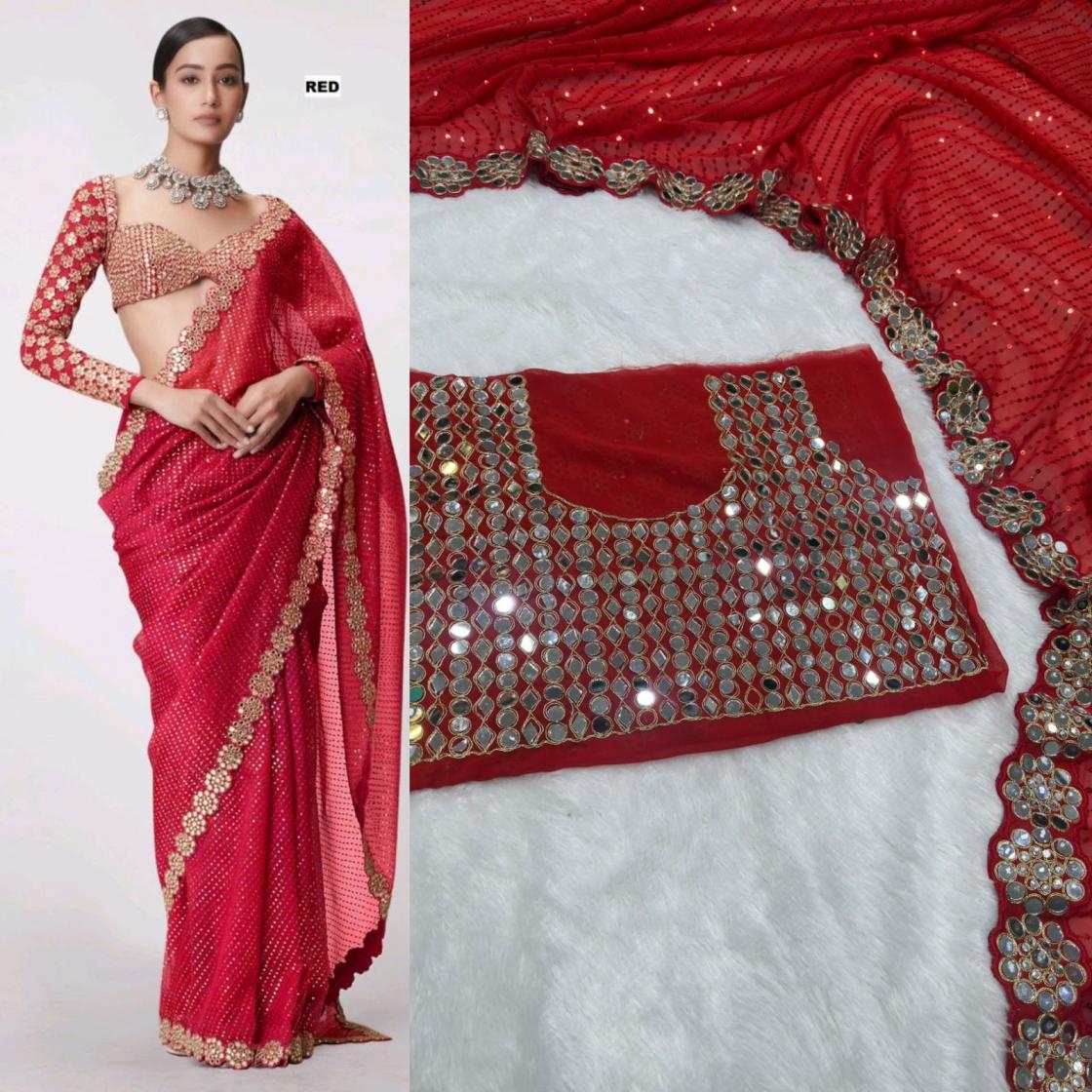 dvd 5094 faux georgette party wear mirror work sarees