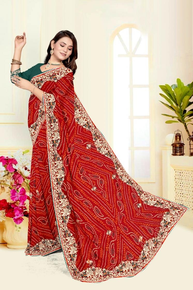 georgette shop trendy bandhani saree with blouse for womens