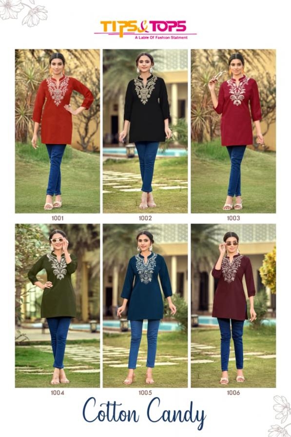tips & tops cotton candy series 1001 to 1006 cotton dhabu fully stitch stylish short kurti in wholesale surat