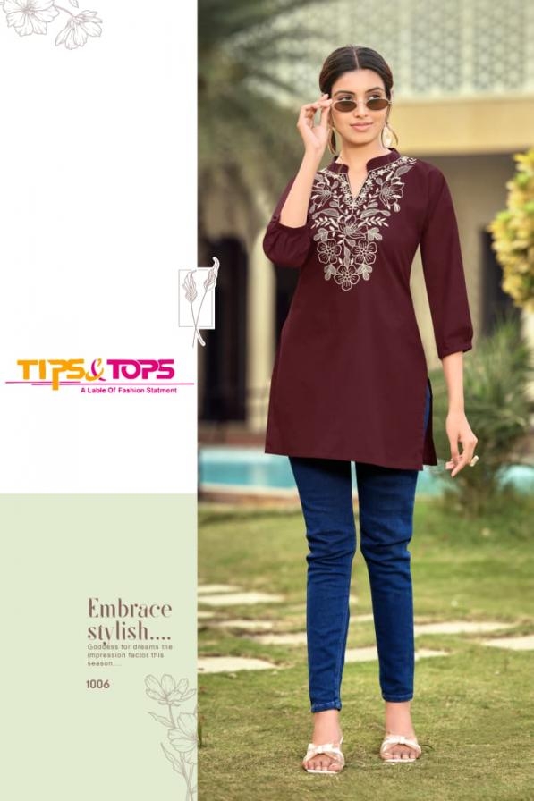tips & tops cotton candy series 1001 to 1006 cotton dhabu fully stitch stylish short kurti in wholesale surat