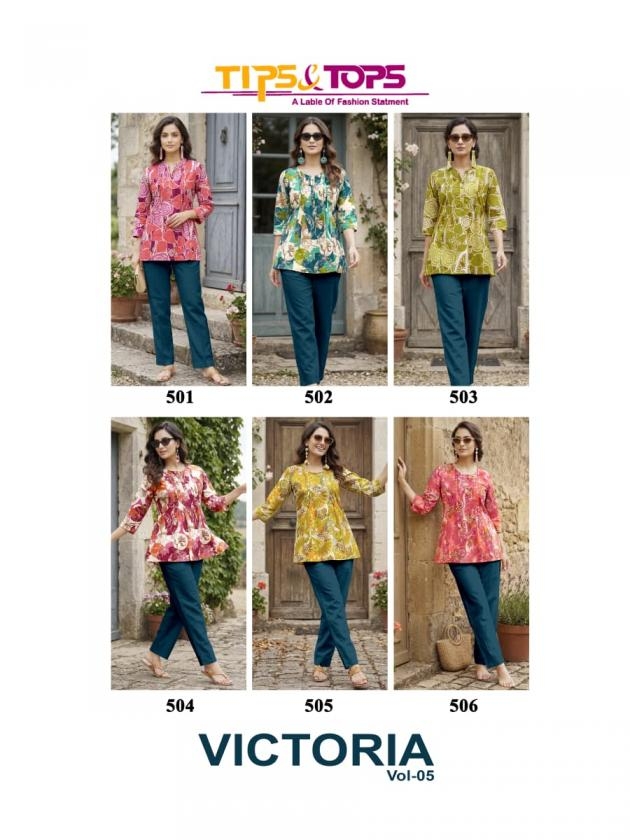 tips & tops victoria vol 5 series 501-506 Cotton Print wholesale tops in surat